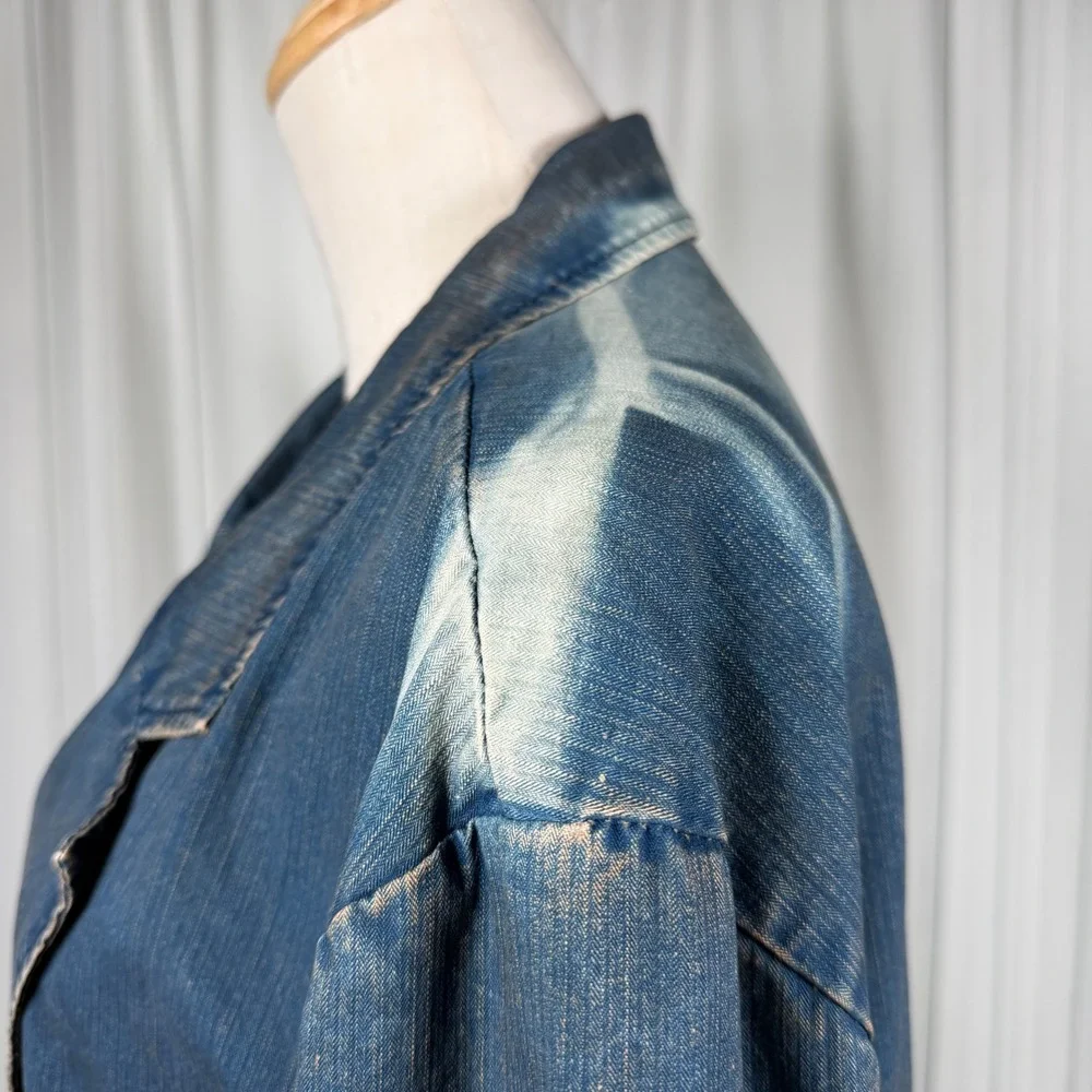 Vintage GAP Denim Blazer Jacket L Dirty Wash Y2K 2000s 100% Cotton Flap Pockets